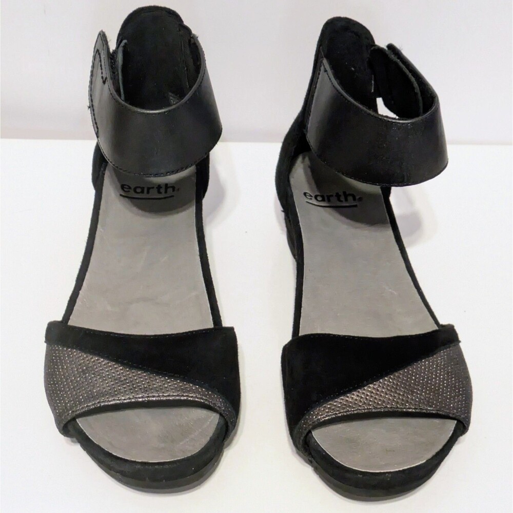 Earth Ficus Sagittarius Ankle Strap Back Comfort Sandal Pewter Suede Women Sz 7M - Picture 4 of 8